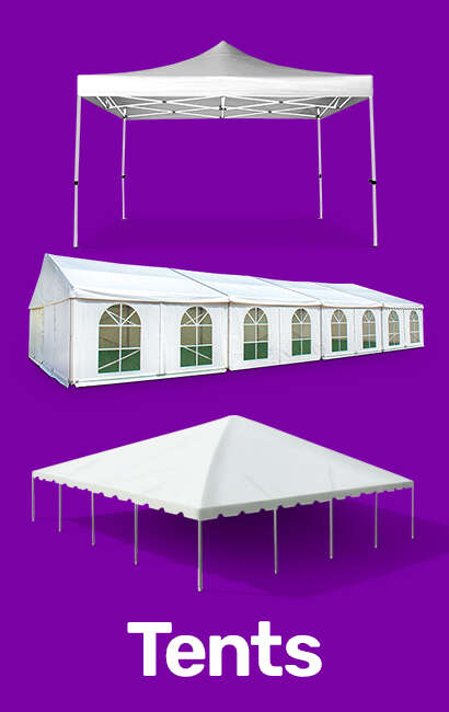 Purple hero card with white tents.