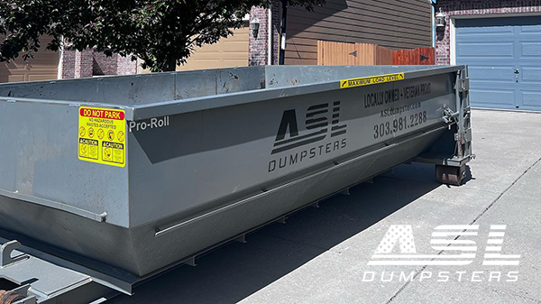Large 20-yard dumpster rental for construction debris or major cleanouts, available from ASL Dumpsters in Denver, CO.