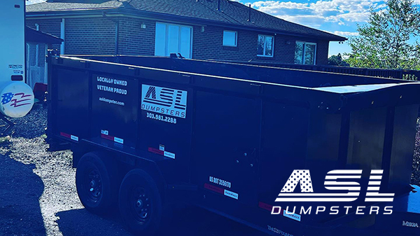 A15-yard dump trailer is available for rent from ASL Dumpsters, offering convenient waste removal in Denver and surrounding cities.