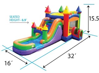 Mega Rainbow bounce house with water slide