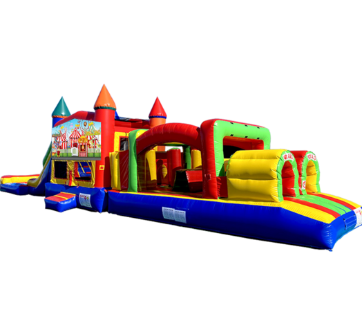 Carnival Super Duper Combo inflatable rental outside view from Austin Bounce House Rentals