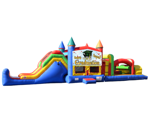 Graduation Super Duper Combo 5-in-1 inflatable rental outside view with no background