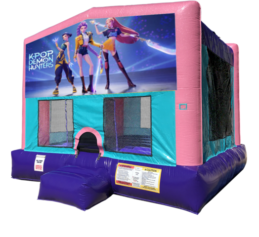 K-Pop Demon Hunters Pink Sparkly Bounce House Rentals in Austin Texas from Austin Bounce House Rentals