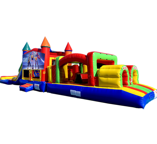 K-Pop Demon Hunters Super Duper Combo inflatable rental outside view from Austin Bounce House Rentals