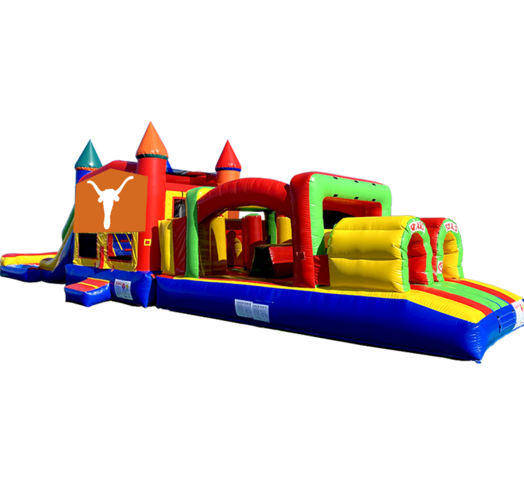 Longhorns Super Duper Combo inflatable rental outside view from Austin Bounce House Rentals