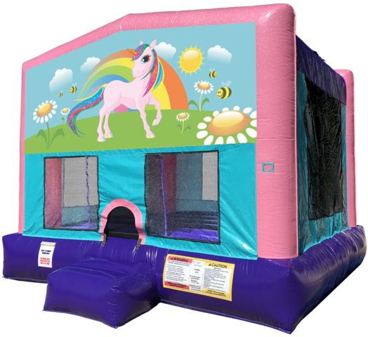 Rainbow Unicorn Sparkly Pink Bounce House rentals in Austin Texas from Austin Bounce House Rentals