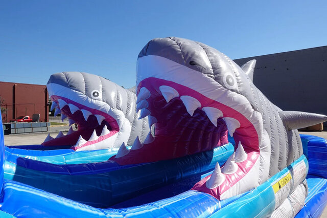 Shark Beach Adventure dry slide shark mouth photo from Austin Bounce House Rentals