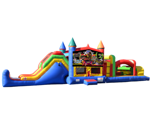 Stock Car Racing Super Duper Combo 5-in-1 inflatable rental outside view with no background