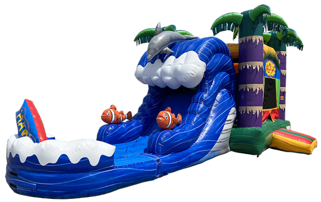 Tropical Wave Combo Water Slide Inflatable Rentals from Austin Bounce House Rentals in Austin TX