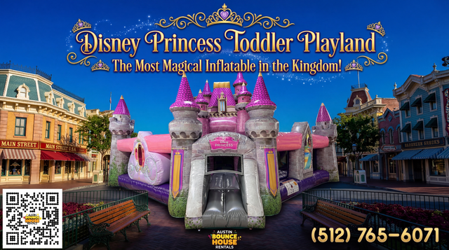image of the Disney Princess Toddler Playland inflatable setup at Disneyland in Main Street.
