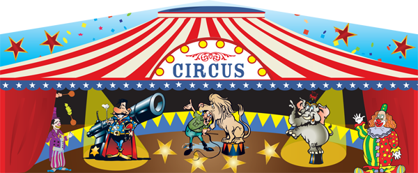 Circus Big Top banner for inflatable rentals in Austin Texas from Austin Bounce House Rentals