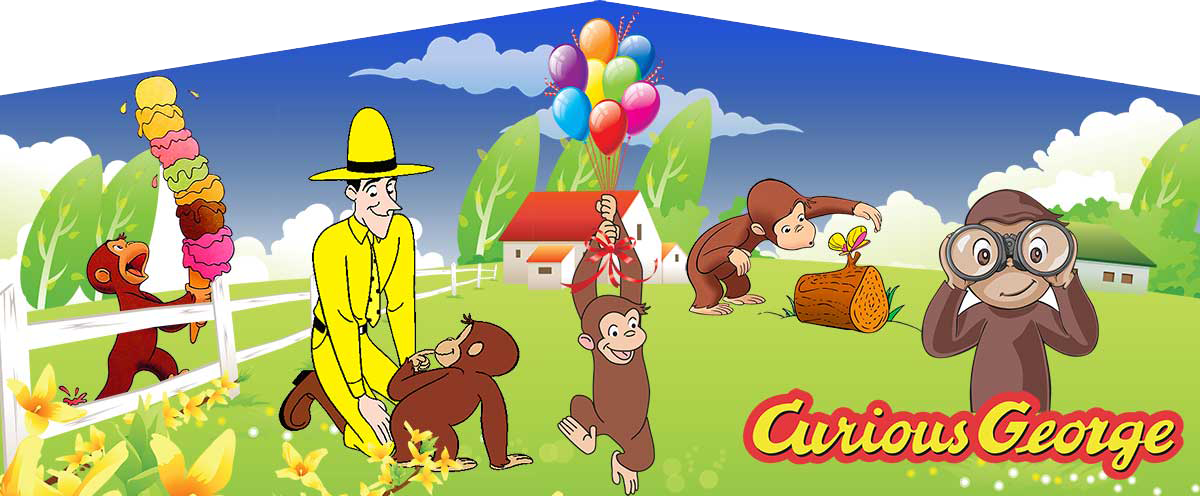 Curious George Art Panel for inflatable bounce houses in Austin Texas