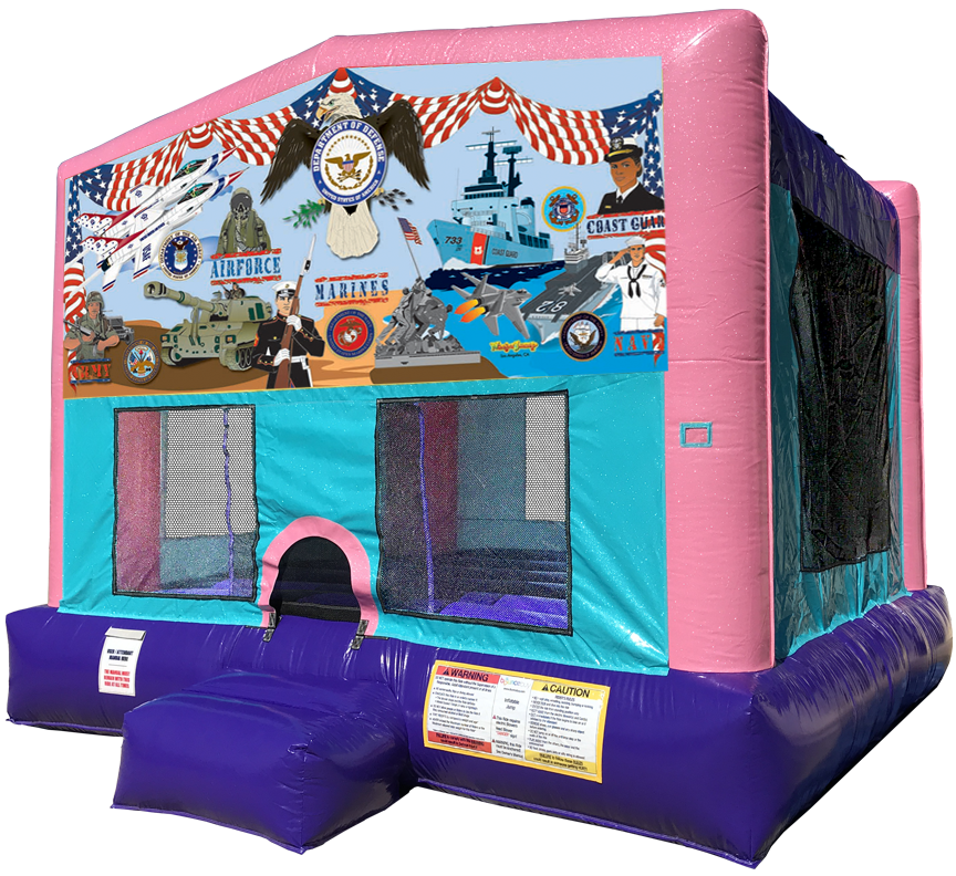 Military Pride Sparkly Pink Bounce House Rentals in Austin Texas from Austin Bounce House Rentals
