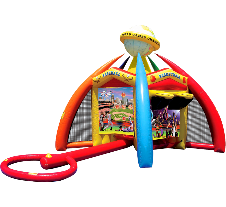 Sports World Six Game Challenge carnival game party rental in Austin Texas from Austin Bounce House Rentals