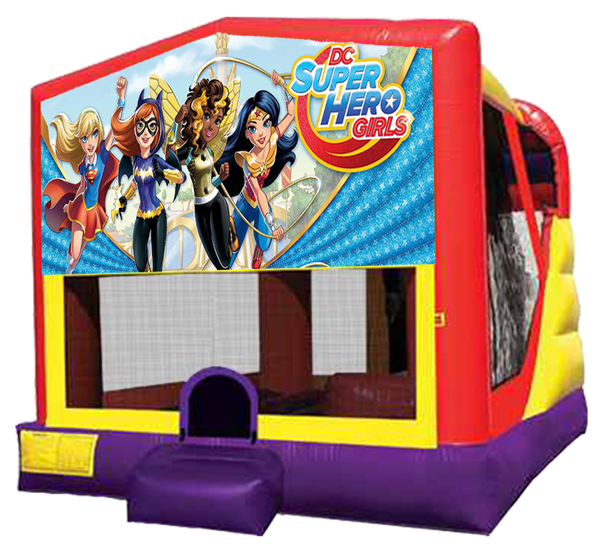 Super Hero Girls 4-in-1 Combo featuring bouncer, slide, climber and basketball hoop in Austin Texas