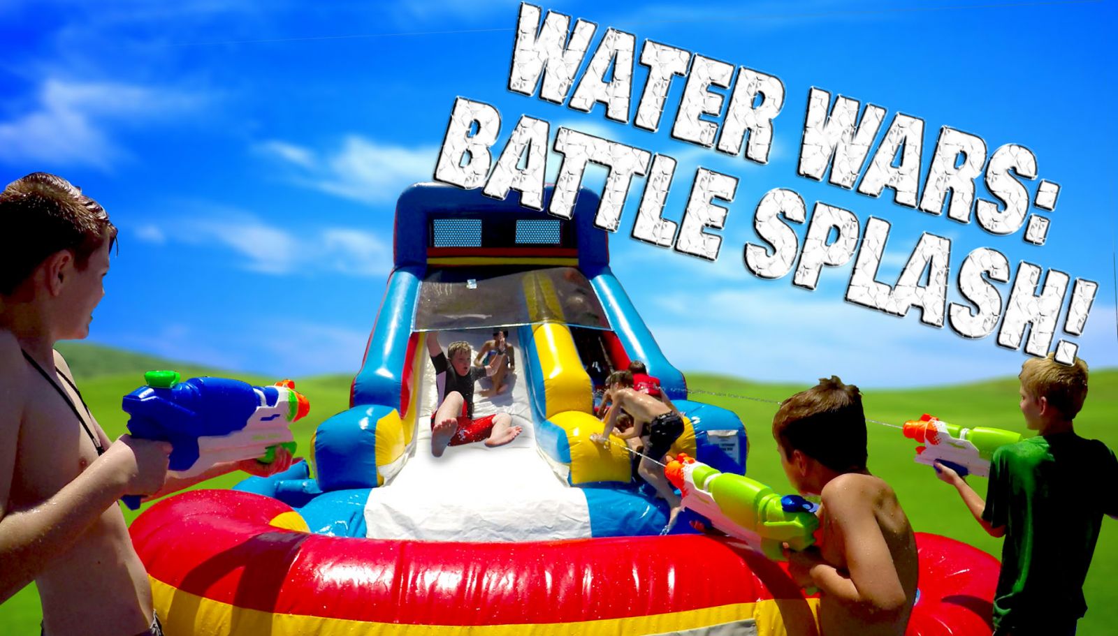 Water Wars: Battle Splash water gun battle water slide rental in Austin Texas by Austin Bounce House Rentals