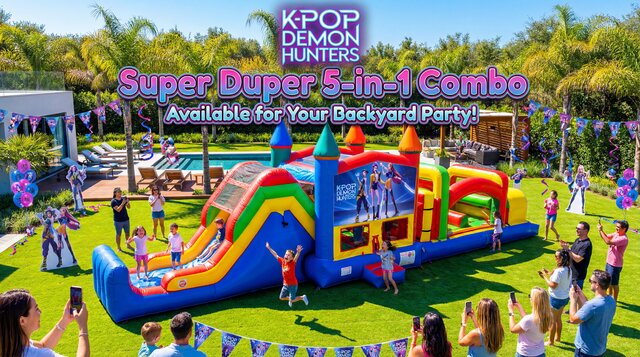 k-pop demon hunters super duper 5-in-1 combo in a yard with families having fun.
