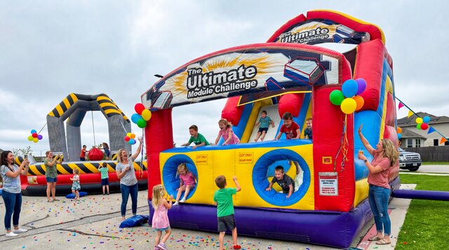 Ultimate Double Slide with kids playing on a nice Austin Texas day.