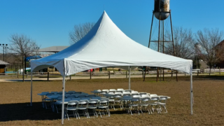 20'x20' High Peak Frame Tent w/ Six 8 Foot Plastic Tables + 48 Premium Chairs