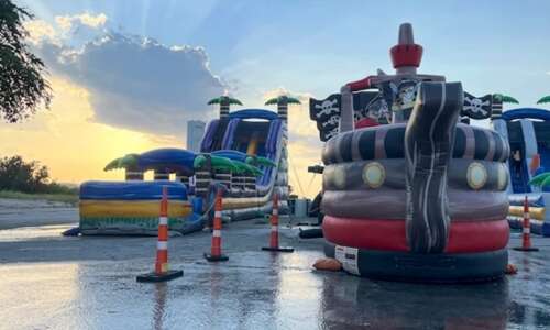 Inflatable rentals setup at an outdoor event