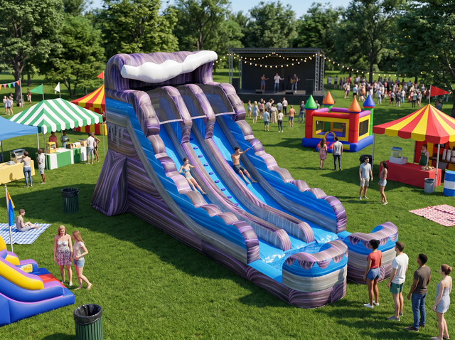 18ft Purple Falls double lane water slide rental Hutto TX - Jump Around Party Rentals