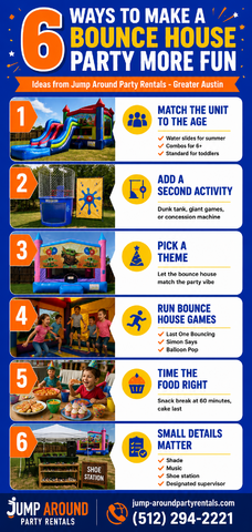 6 ways to make a bounce house party more fun for kids - infographic by Jump Around Party Rentals Greater Austin