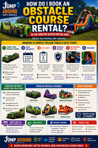 How to book an obstacle course rental in the Greater Austin Metro Area - Jump Around Party Rentals
