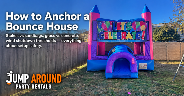 How to anchor a bounce house on grass, concrete, and other surfaces - Jump Around Party Rentals