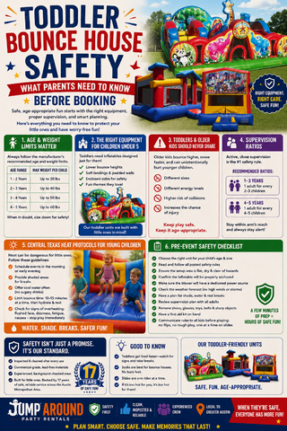 Toddler bounce house safety infographic from Jump Around Party Rentals