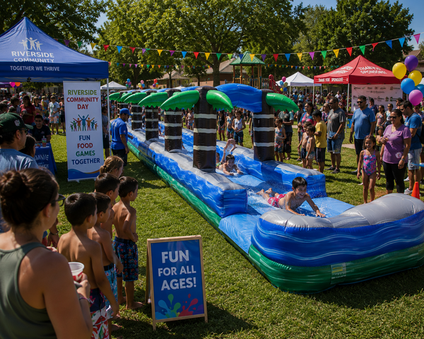 Tropical inflatable slip and slide rental for a backyard party in Austin TX