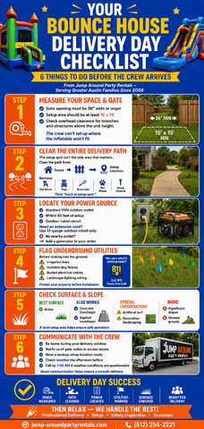 Your bounce house delivery day checklist - 6 things to do before the crew arrives - Jump Around Party Rentals Greater Austin