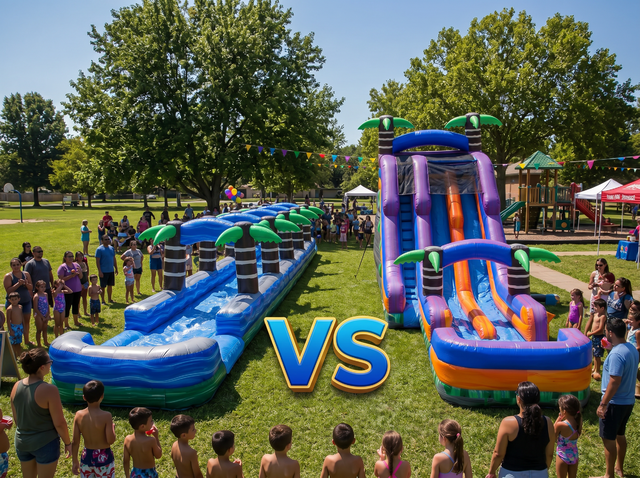 Slip-and-slide vs water slide comparison - Jump Around Party Rentals Austin TX