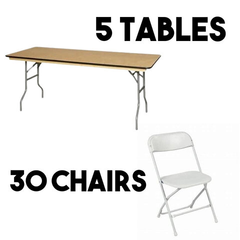 5 Tables & 30 Chairs Rental | Sandi's Moonwalks