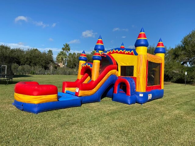 Super hero bounce house with water slide