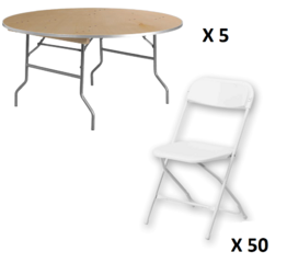 5 Round Tables + 50 Chairs