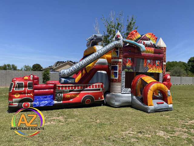 Firehouse Double Water Slide Bounce House Combo