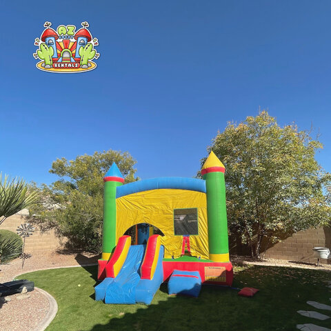 3-in-1 Castle bounce house combo with slide and basketball hoop (Dry)  