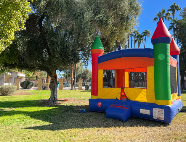 Deluxe Castle bounce with basketball hoop 