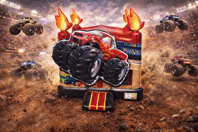 Monster Truck Bounce House w/ Basketball hoop
