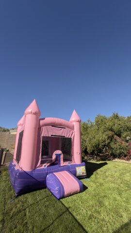 Pink Glitter Princess Castle Bounce House w/ Basketball Hoop