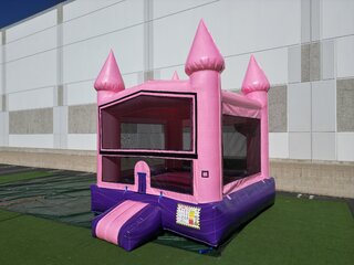 Pink Glitter Princess Castle Bounce House w/ Basketball Hoop