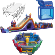 Big Time Obstacle Course Party Pack (1 Obstacle, 1 Concession, 1 Interactive, 12 chairs, 2 tables) Build you're package for total