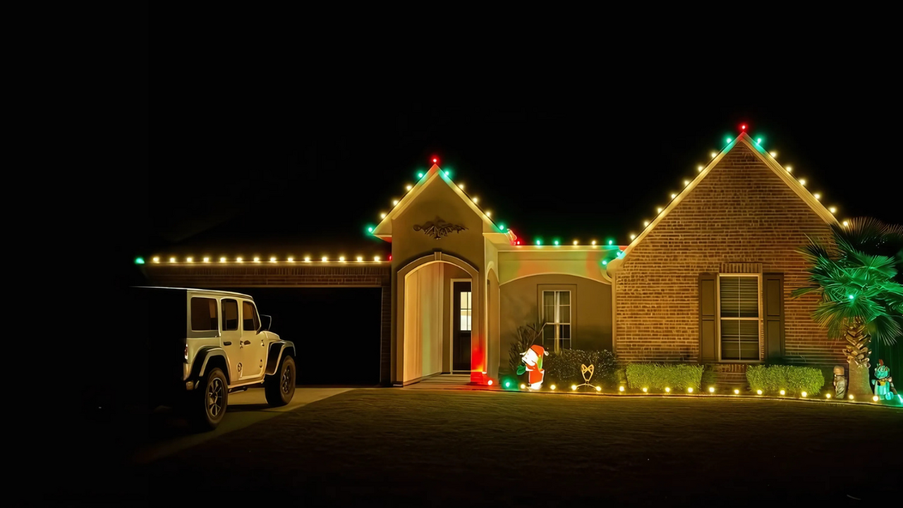 Professional Christmas light display installed in Delaware