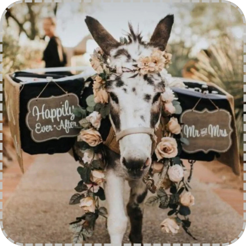 Wedding Donkey dressed with floral decorations