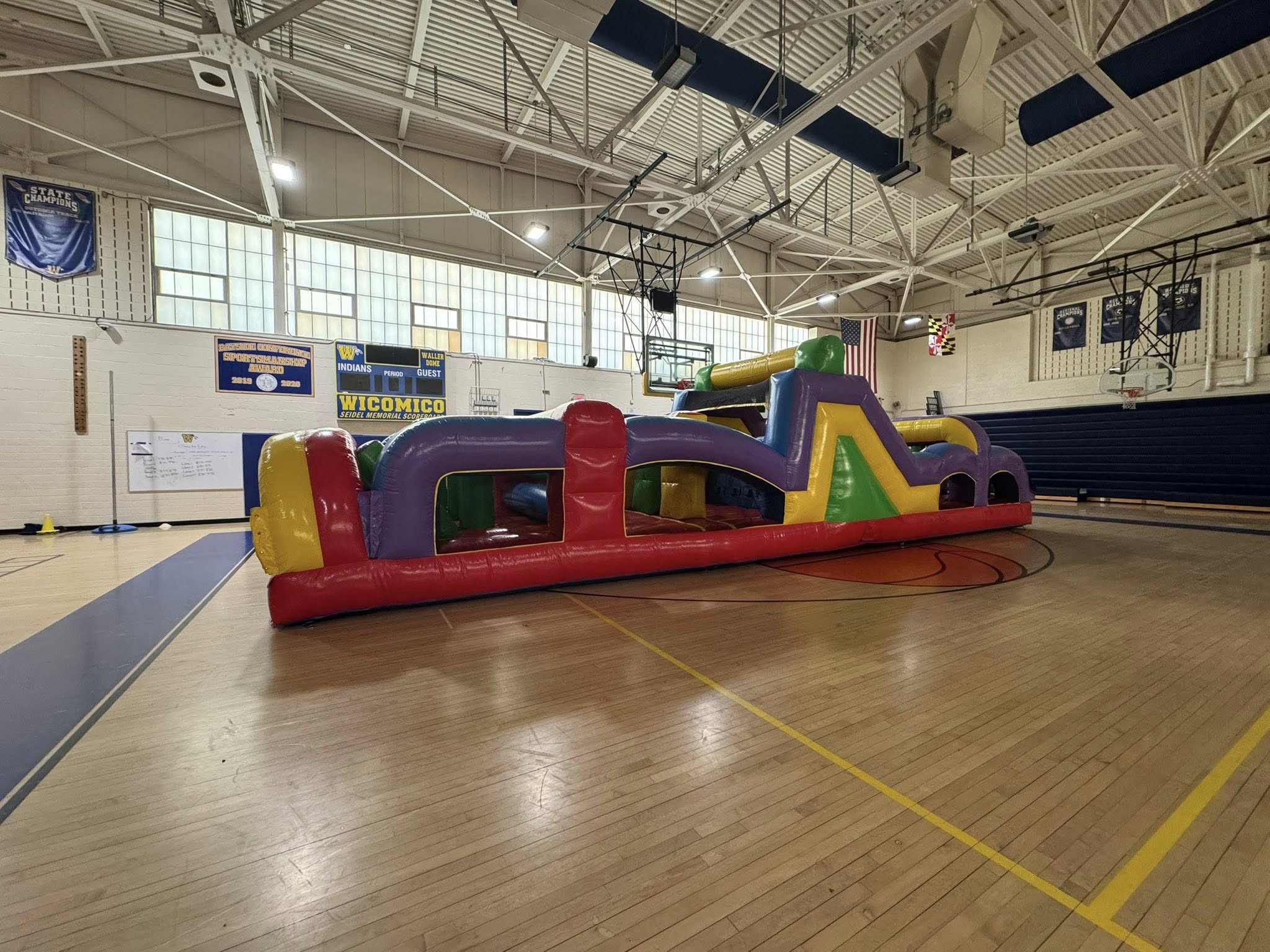 Indoor school event with inflatables