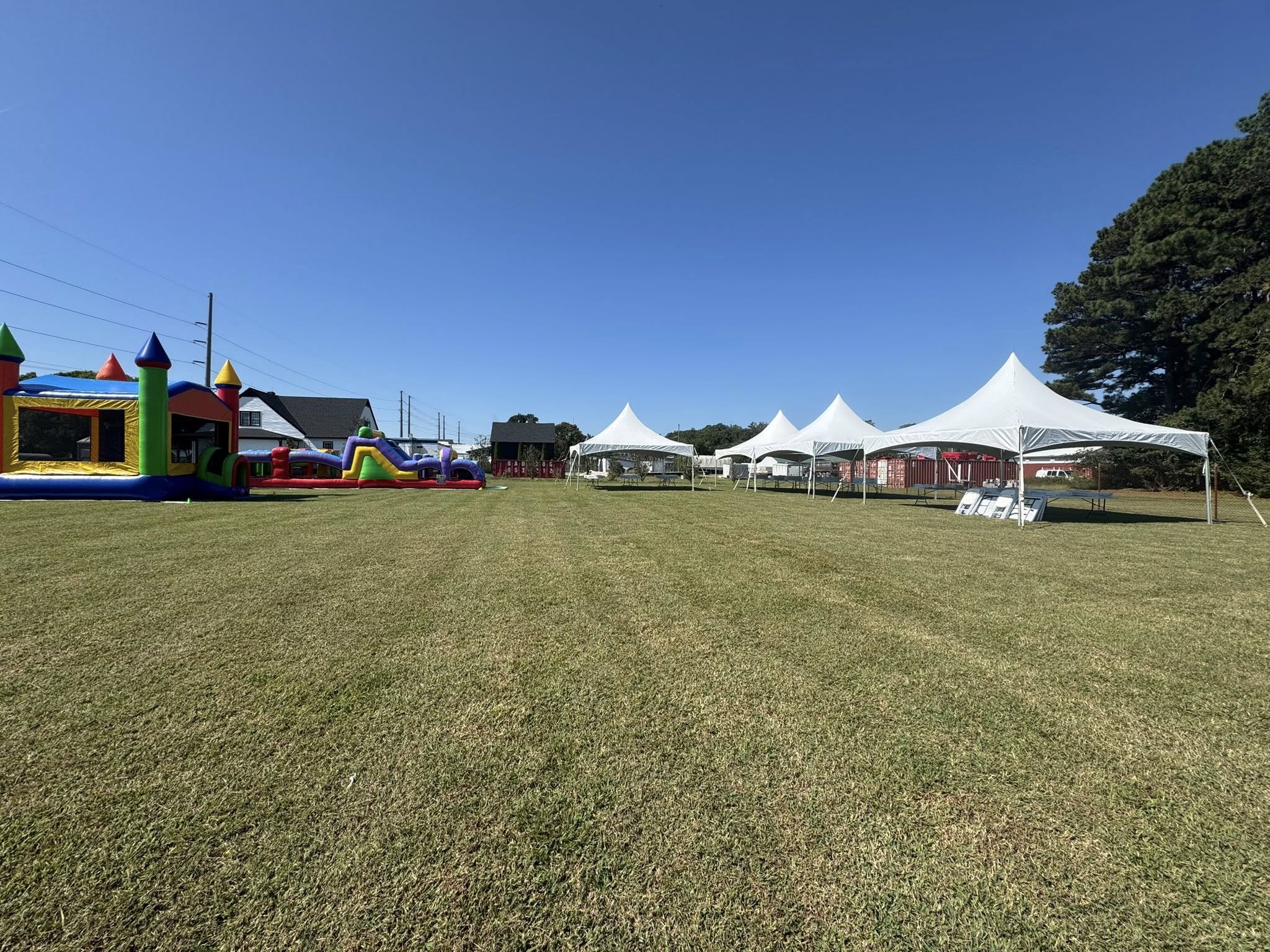 Church festival with tents and inflatables