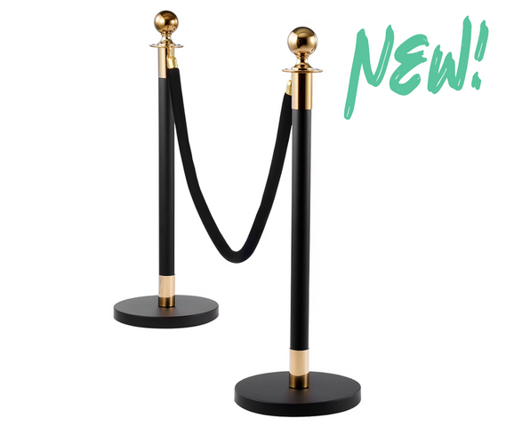 Black/Gold Stanchions with Black Velvet Rope Set