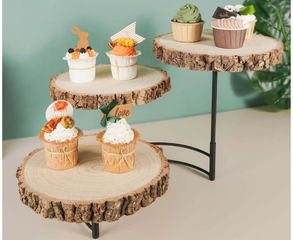 3 Tier Half Moon Rustic Wood Serving Stand