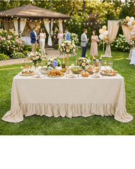 90"x132" Beige Ruffled Tablecloth