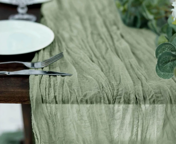 Sage Green Cheescloth Table Runner